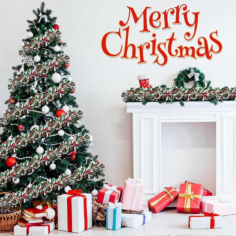 Qudoustar 50Ft Christmas Tinsel Garland - Shiny Metallic Tinsel Twist Hanging Garland for Christmas Tree Home Stairs Railing Front Door Mantle Fireplace Indoor Outdoor Holiday Party Decor (Red Green White) - Image 5